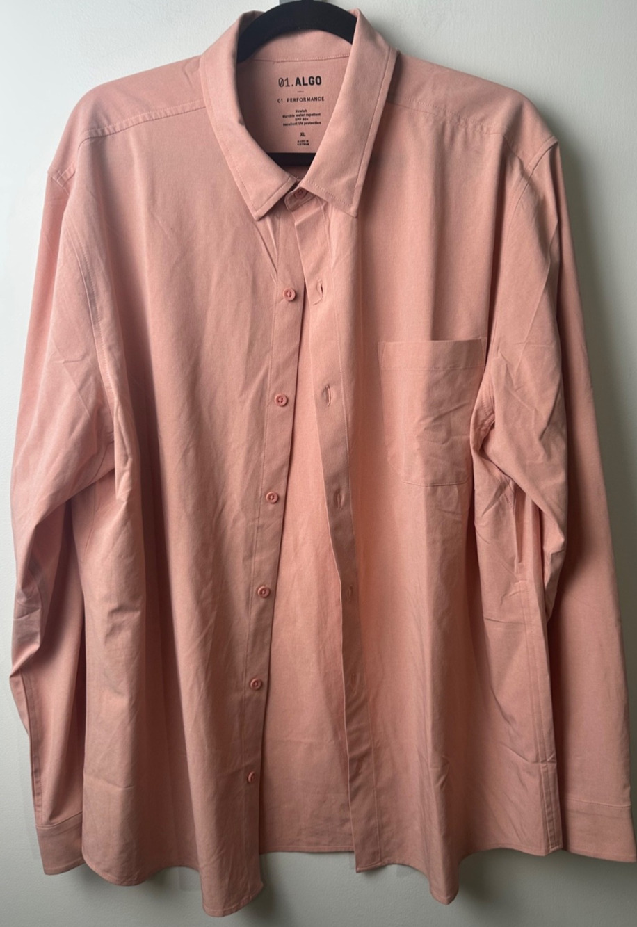 01.Algo Shirt Mens XL Pink Performance Button Up Air-Weight Commuter Stretch A22